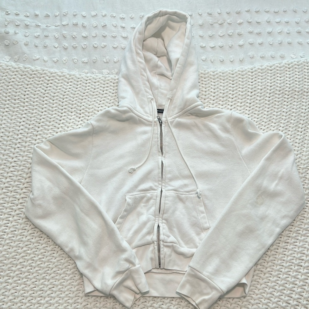 Brandy Melville white cropped zip up hoodie